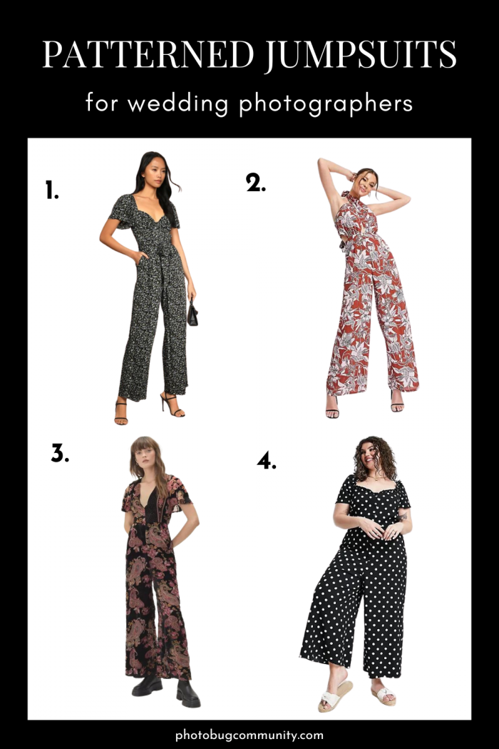 four patterned jumpsuits for wedding photographers