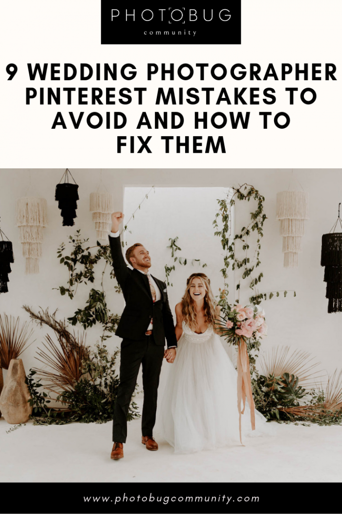 couple excited at their altar with text overlay that says avoid mistakes using Pinterest 