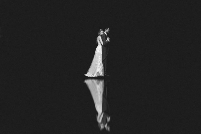 black and white reflection wedding