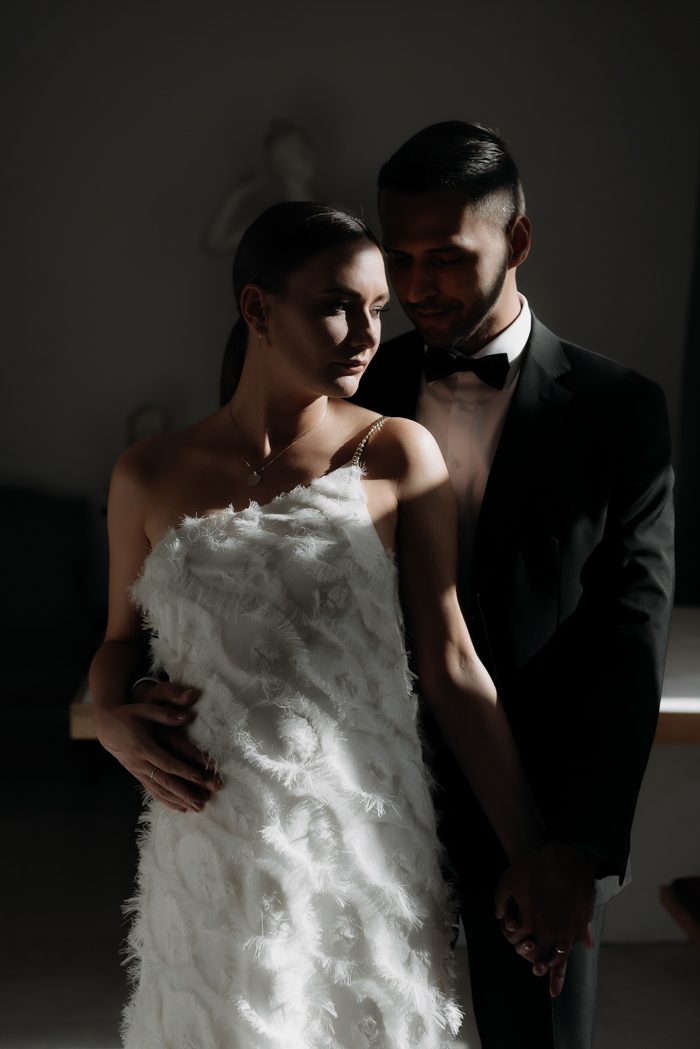 bride and groom low lighting 