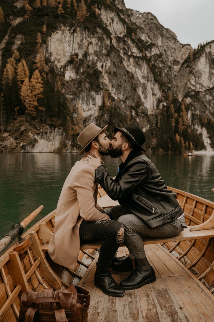 same sex couple in Northern Italy canoe