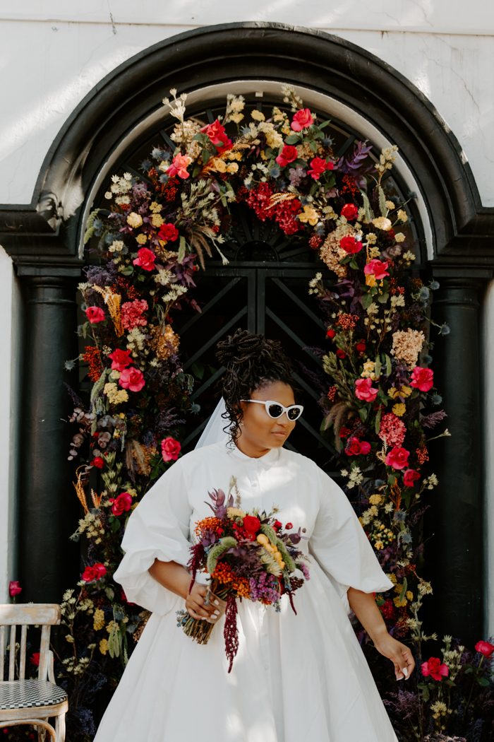 floral archway and bouquet