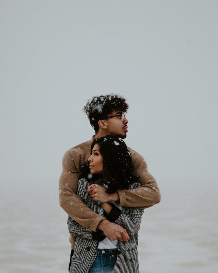 couple embracing at Bonneville Salt Flats