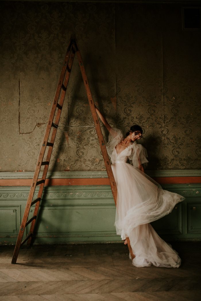 editorial bridal shot on ladder
