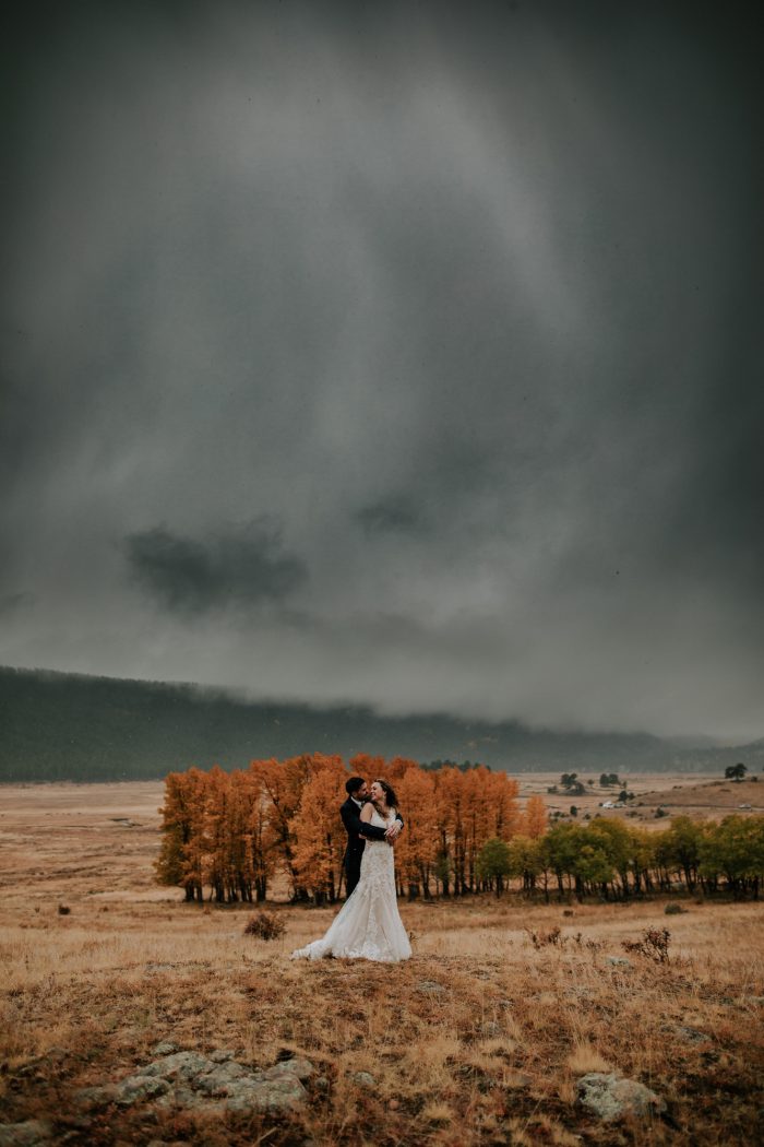 wedding day couple autumn storm