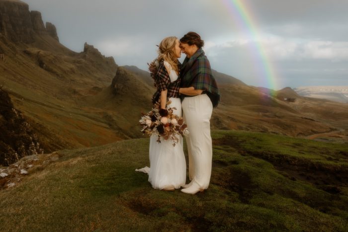 same-sex couple Isle of Sky elopement with rainbow