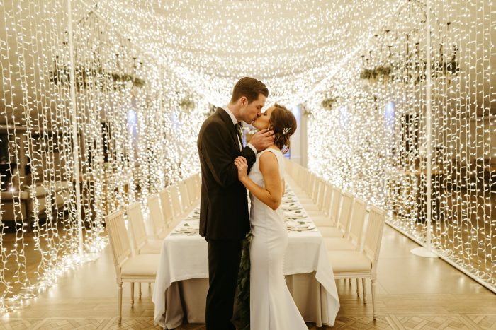 twinkle fairy lights at wedding reception