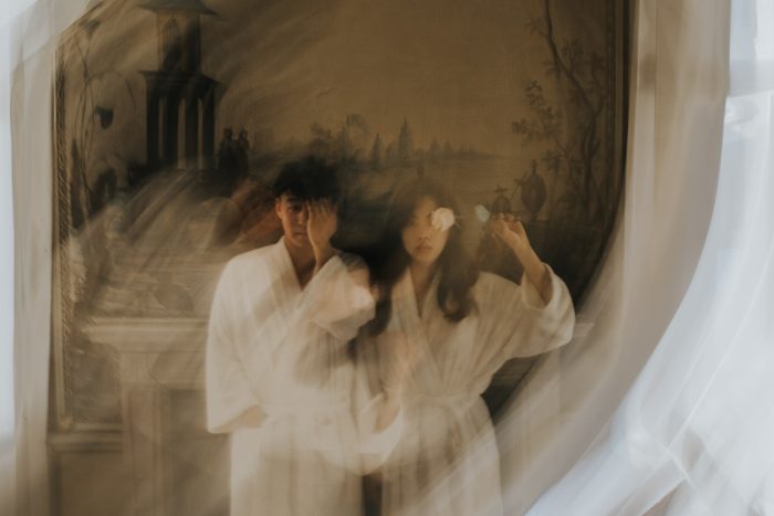 motion blur photo with couple in bath robes