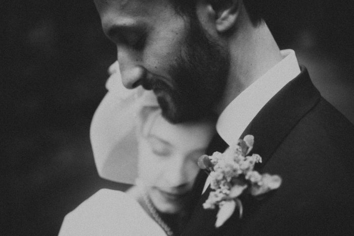 film-inspired black and white vintage wedding portrait