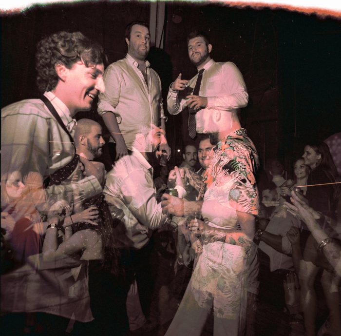 double exposure film shot of wedding reception dancing