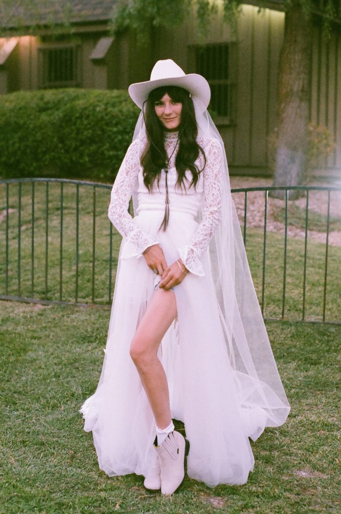 bride with cowboy hat and boots captured on film