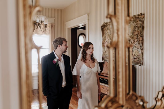 bride and groom creative mirror portrait