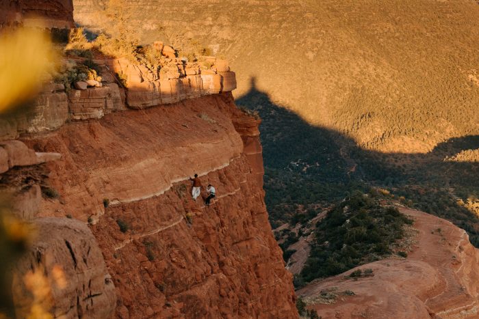 bride and groom adventurous wedding elopement rock climbing