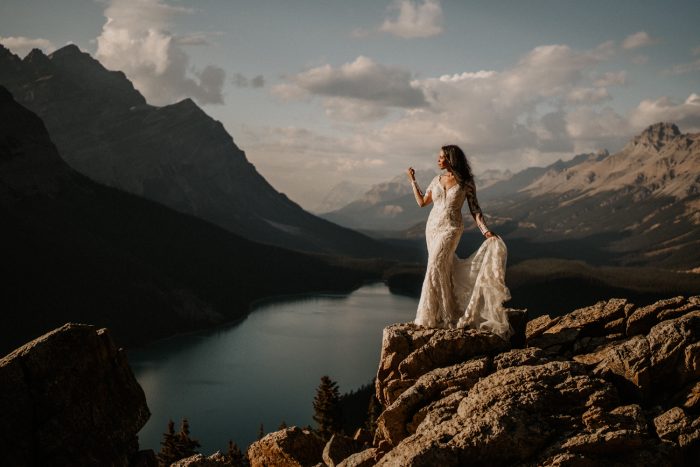 bride on mountain in Alberta Canada