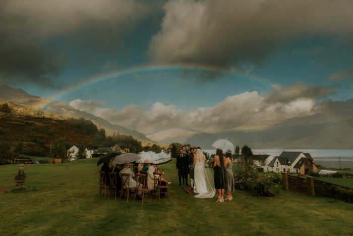 rainbow over wedding ceremony