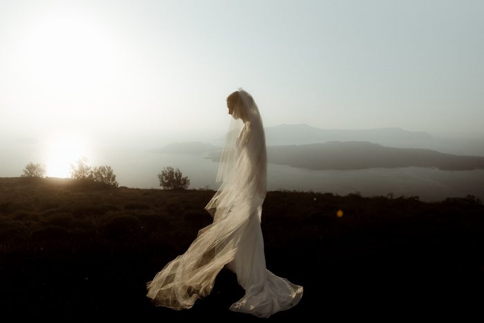 moody portrait of bride at dawn