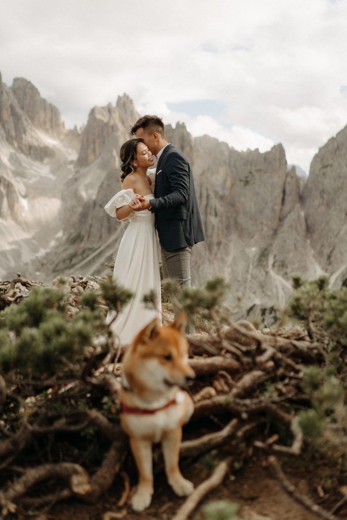 wedding elopement in the Dolomites with shiba inu