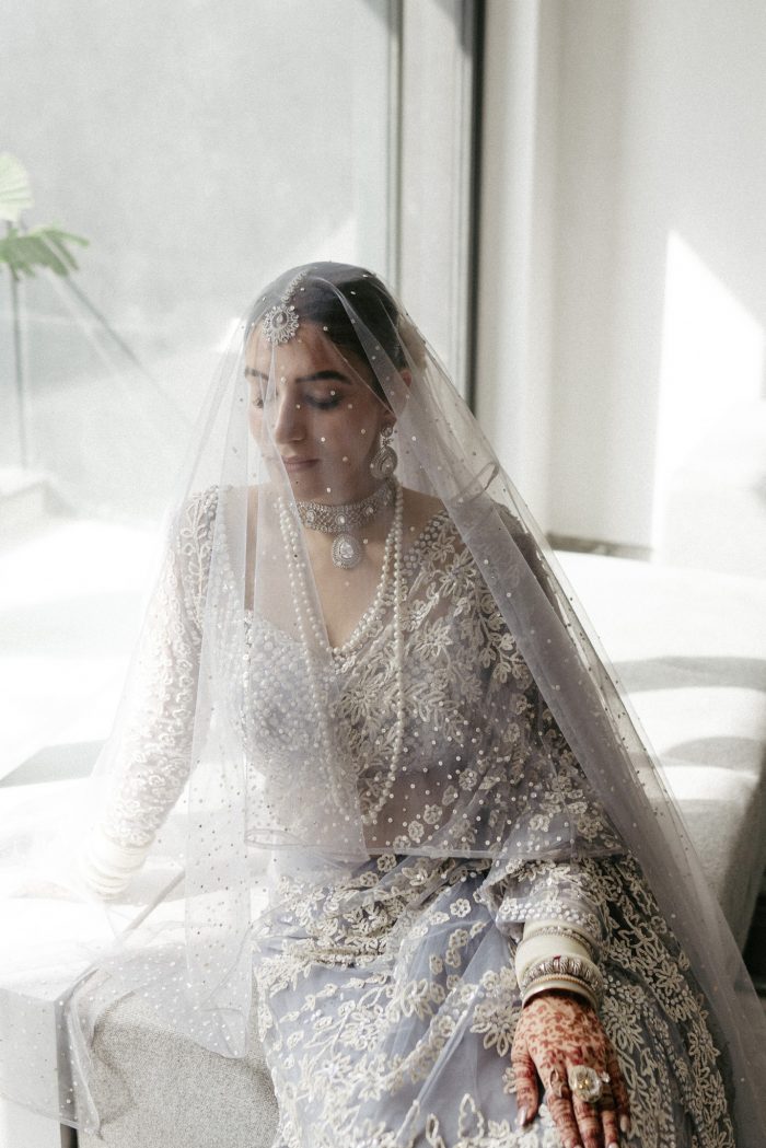 South Asian bridal portrait in traditional garb
