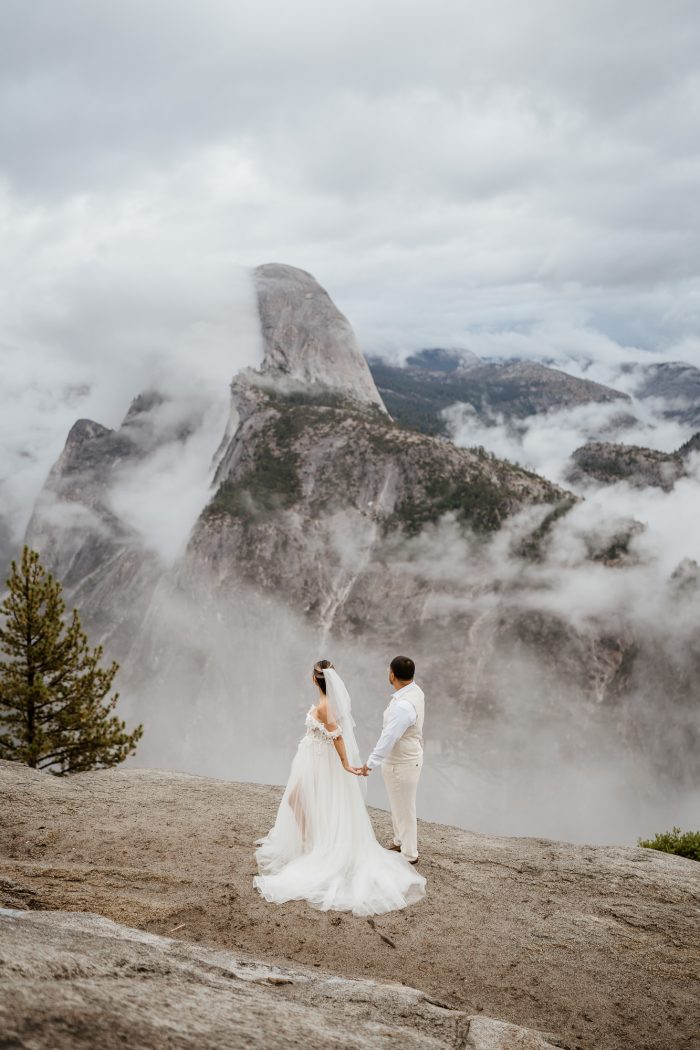 wedding elopement in Yosemite National Park looking at Half-Dome
