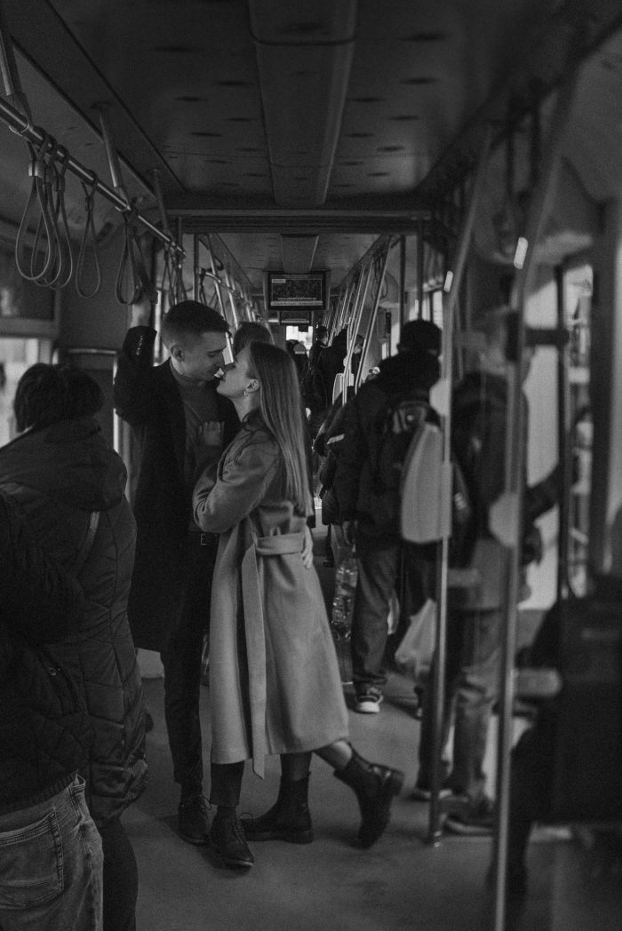 couple in a train car 
