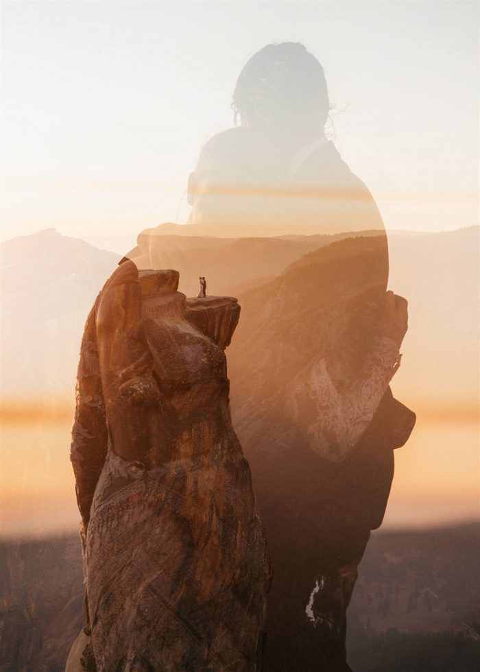 double exposure sunset wedding photo