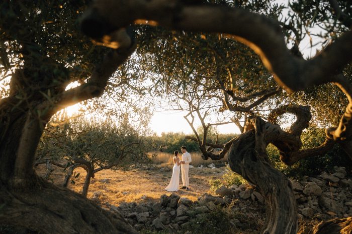 wedding day couple in a forest